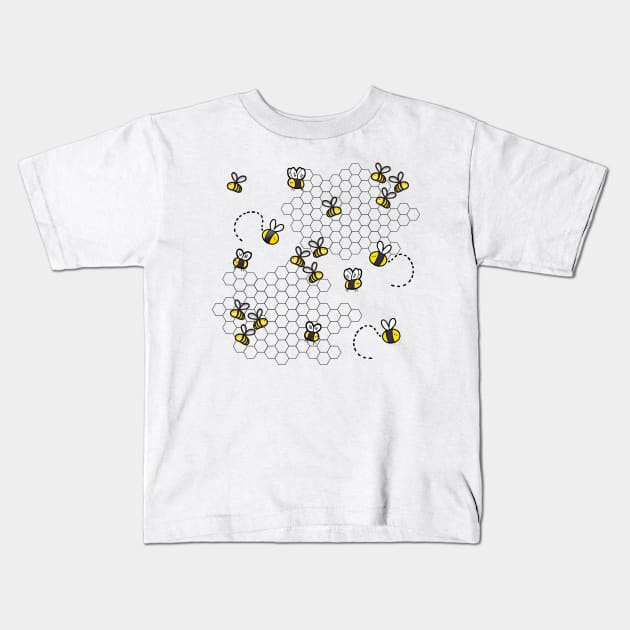 Cute bees flying around Honeycomb Kids T-Shirt by From Mars